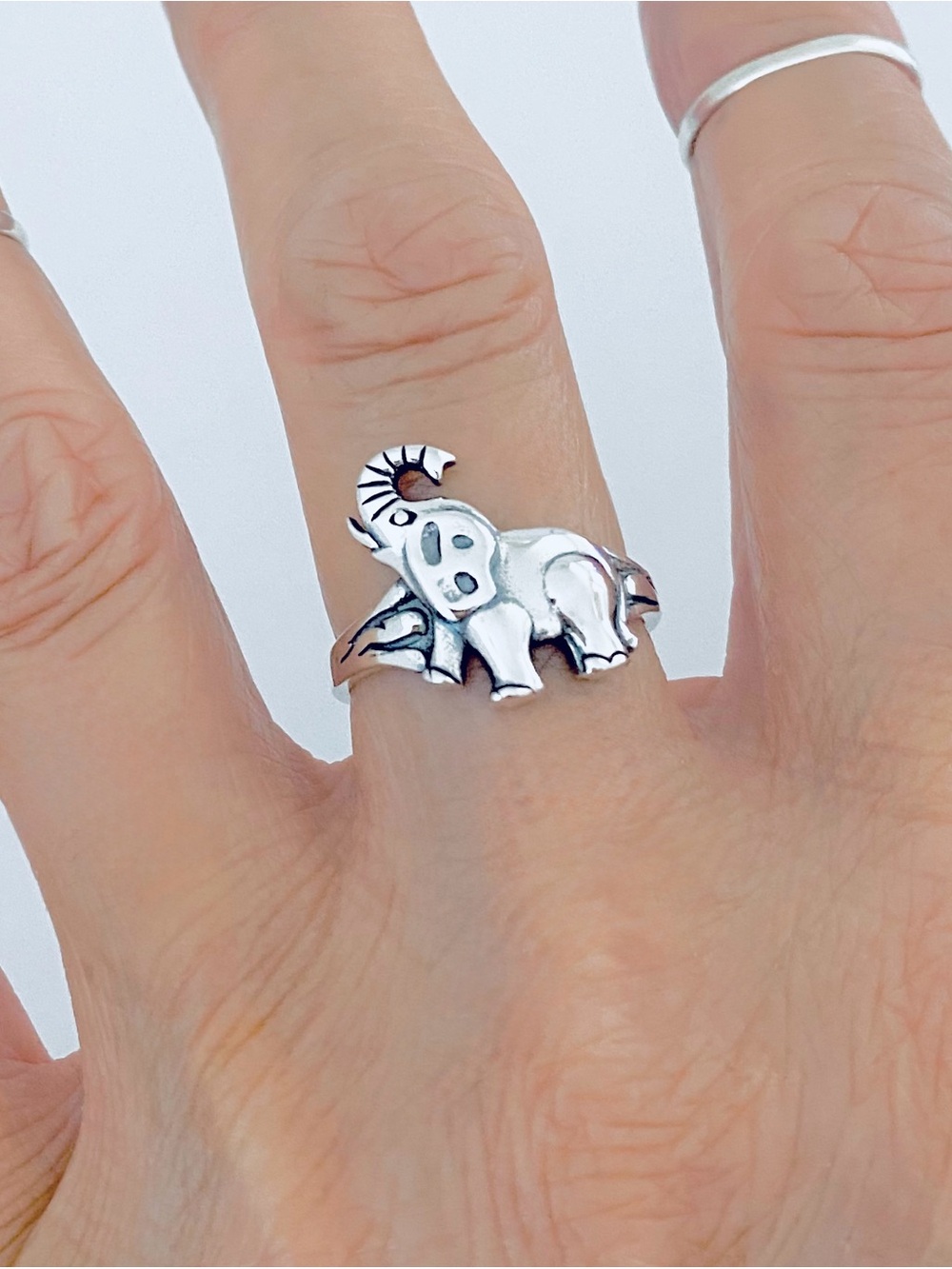 Sterling Silver Trunk Up Elephant Ring, Silver Rings, Good Luck Animal Ring